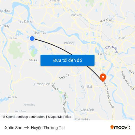 Xuân Sơn to Huyện Thường Tín map