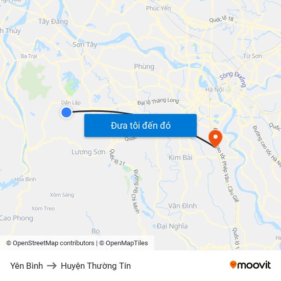 Yên Bình to Huyện Thường Tín map