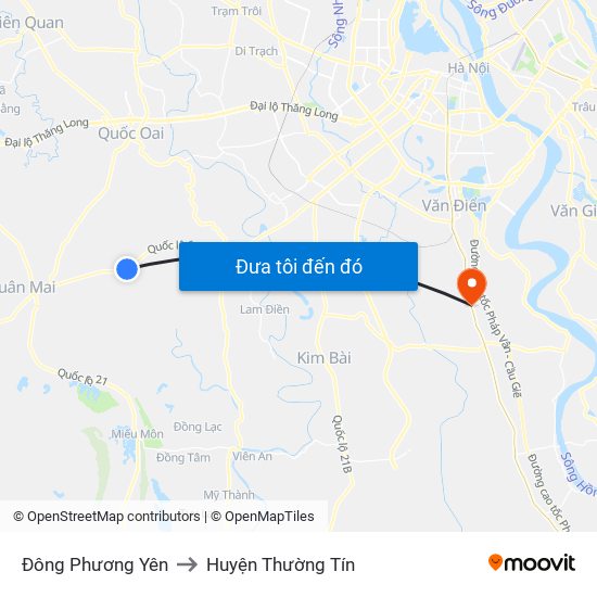 Đông Phương Yên to Huyện Thường Tín map