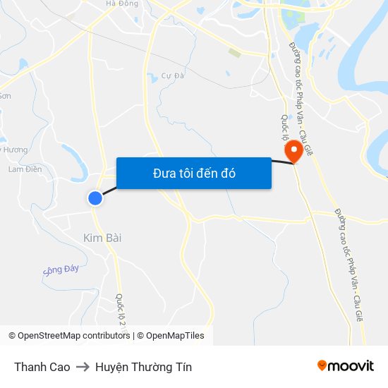 Thanh Cao to Huyện Thường Tín map