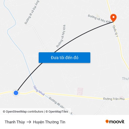 Thanh Thùy to Huyện Thường Tín map