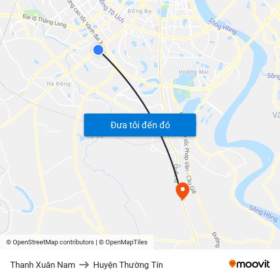 Thanh Xuân Nam to Huyện Thường Tín map