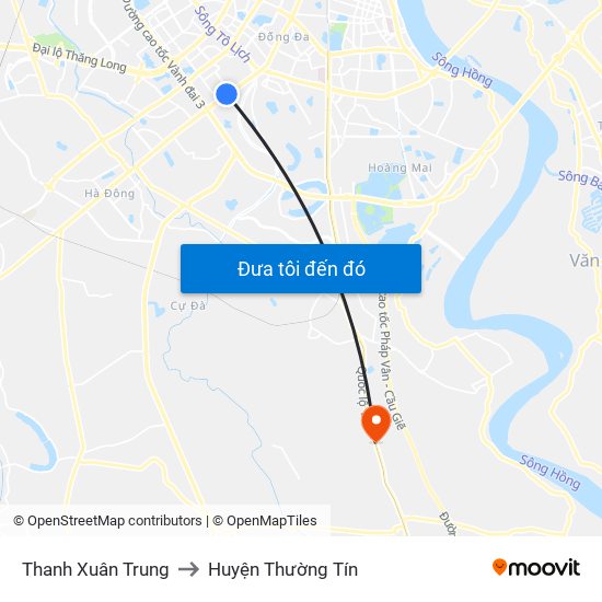 Thanh Xuân Trung to Huyện Thường Tín map