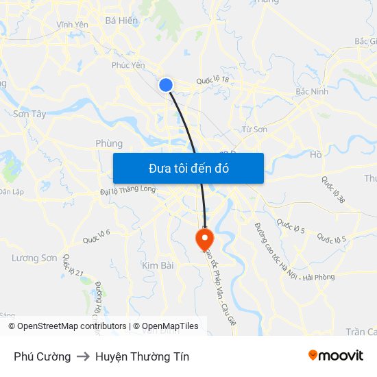 Phú Cường to Huyện Thường Tín map