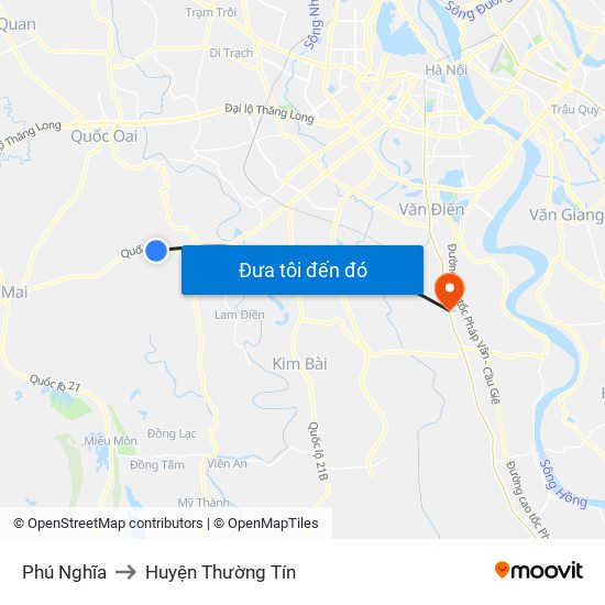 Phú Nghĩa to Huyện Thường Tín map