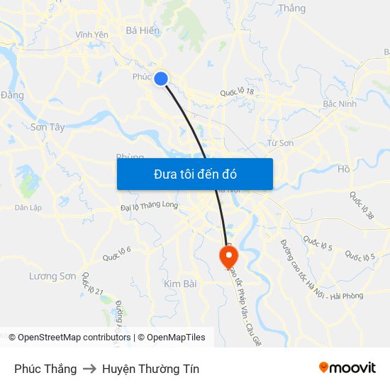 Phúc Thắng to Huyện Thường Tín map