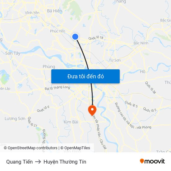 Quang Tiến to Huyện Thường Tín map