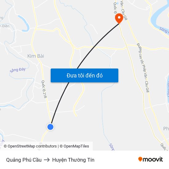 Quảng Phú Cầu to Huyện Thường Tín map