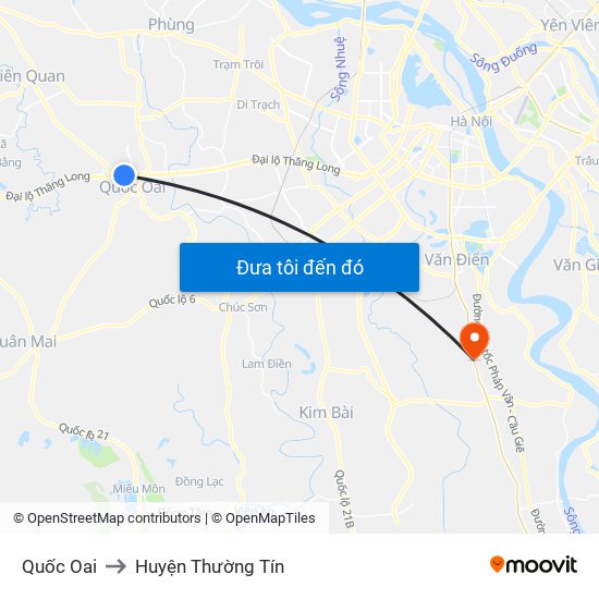 Quốc Oai to Huyện Thường Tín map