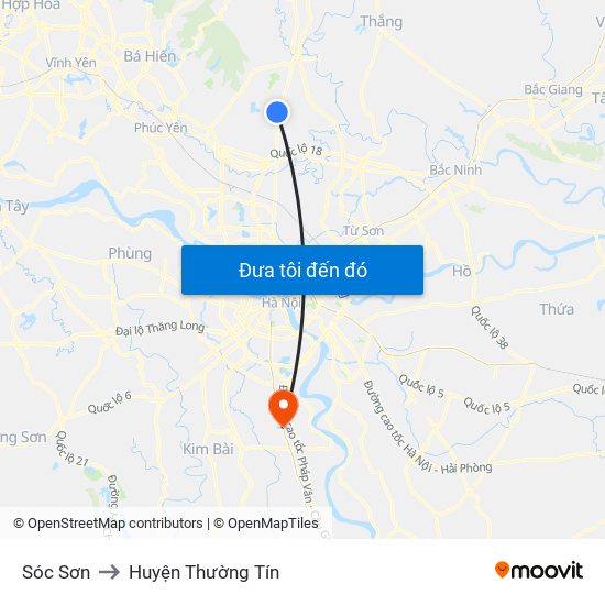 Sóc Sơn to Huyện Thường Tín map