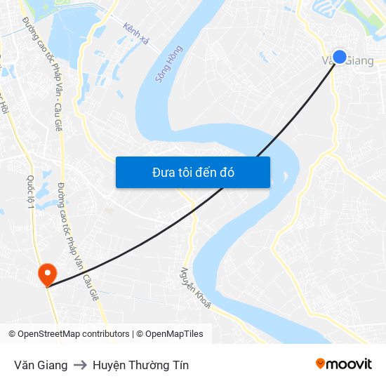 Văn Giang to Huyện Thường Tín map
