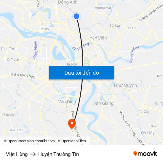 Việt Hùng to Huyện Thường Tín map