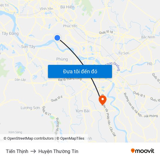 Tiến Thịnh to Huyện Thường Tín map