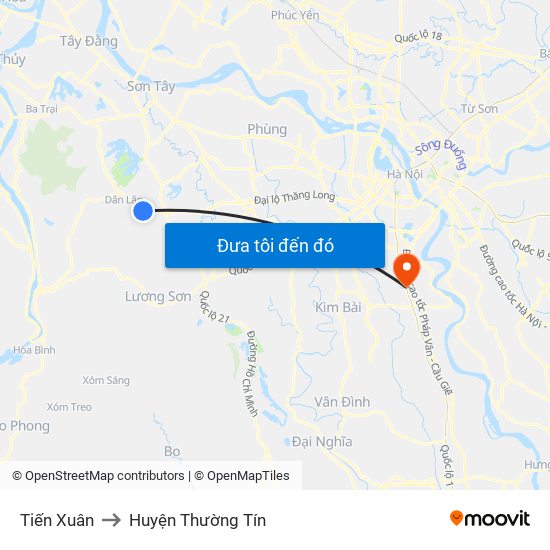 Tiến Xuân to Huyện Thường Tín map