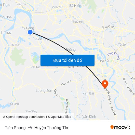 Tiên Phong to Huyện Thường Tín map