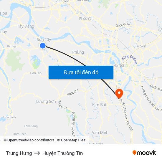 Trung Hưng to Huyện Thường Tín map
