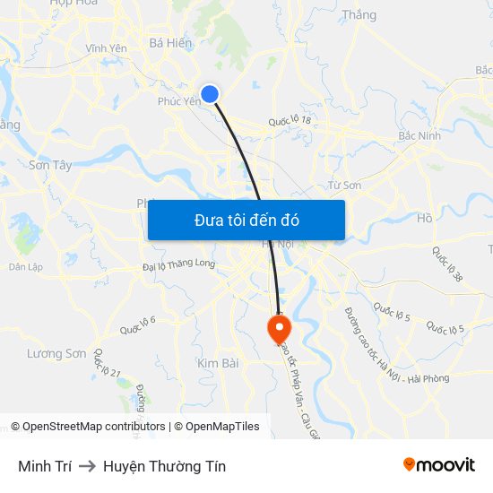Minh Trí to Huyện Thường Tín map