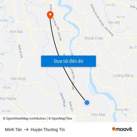 Minh Tân to Huyện Thường Tín map