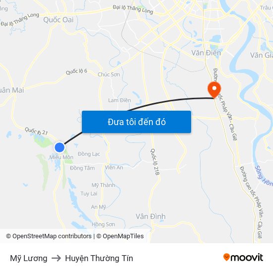 Mỹ Lương to Huyện Thường Tín map