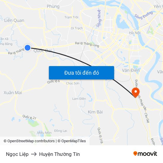 Ngọc Liệp to Huyện Thường Tín map