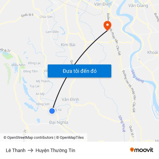 Lê Thanh to Huyện Thường Tín map