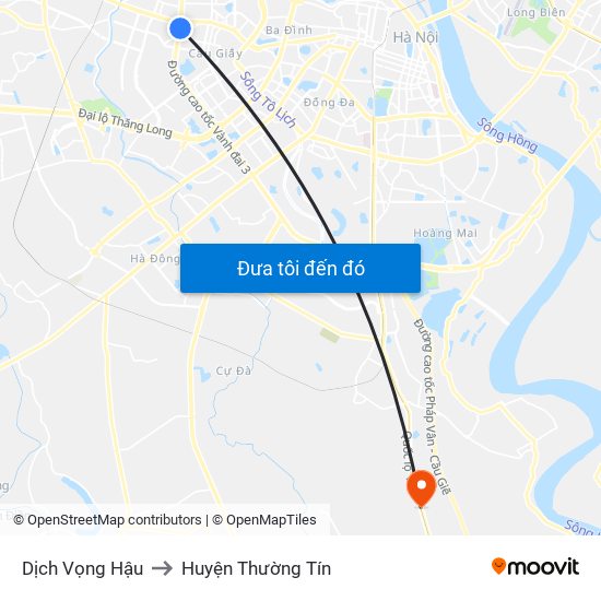 Dịch Vọng Hậu to Huyện Thường Tín map