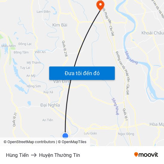 Hùng Tiến to Huyện Thường Tín map