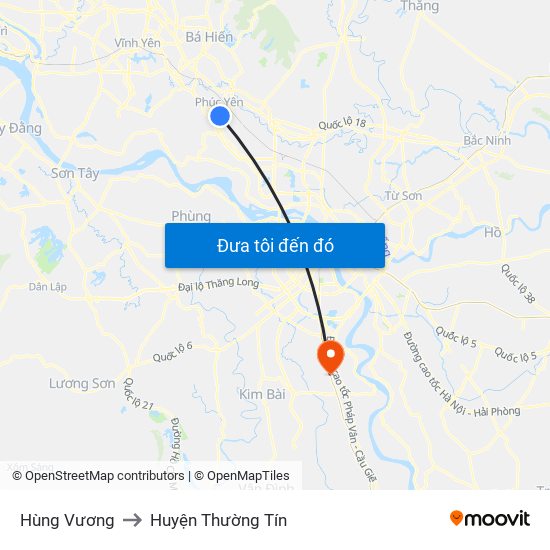 Hùng Vương to Huyện Thường Tín map