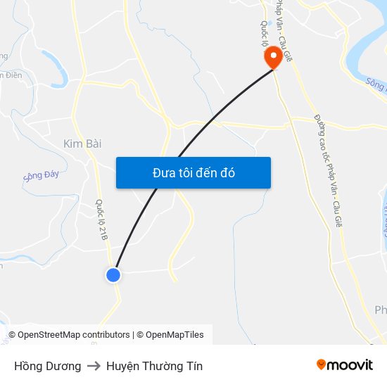 Hồng Dương to Huyện Thường Tín map