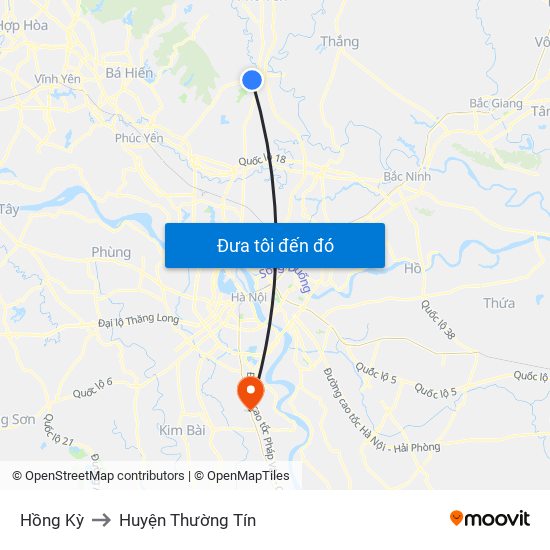 Hồng Kỳ to Huyện Thường Tín map