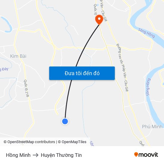 Hồng Minh to Huyện Thường Tín map