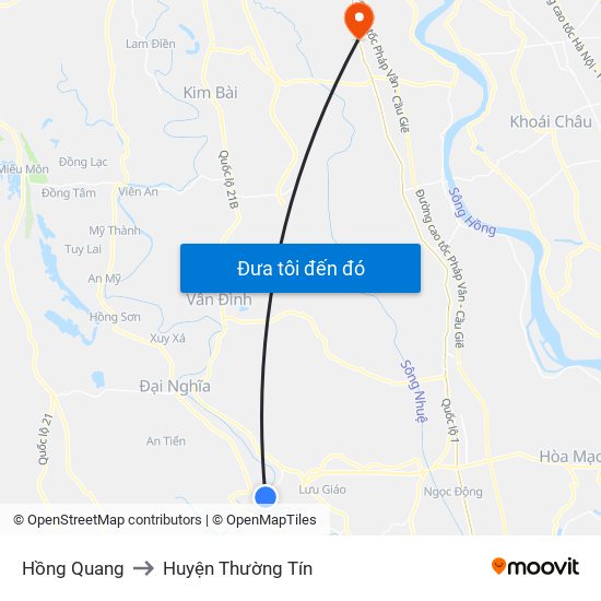 Hồng Quang to Huyện Thường Tín map