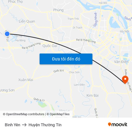 Bình Yên to Huyện Thường Tín map