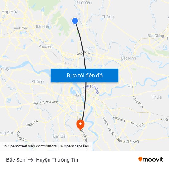 Bắc Sơn to Huyện Thường Tín map