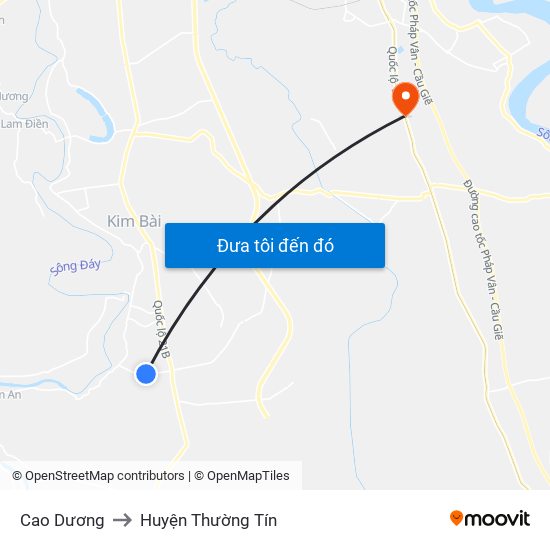 Cao Dương to Huyện Thường Tín map