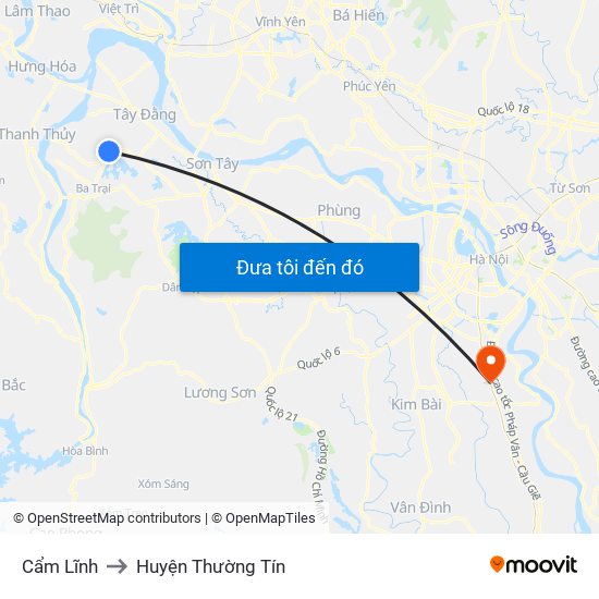 Cẩm Lĩnh to Huyện Thường Tín map