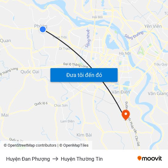 Huyện Đan Phượng to Huyện Thường Tín map