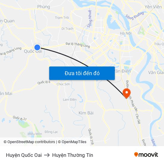 Huyện Quốc Oai to Huyện Thường Tín map