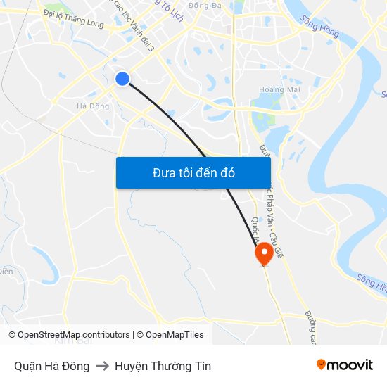 Quận Hà Đông to Huyện Thường Tín map