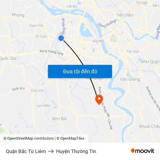 Quận Bắc Từ Liêm to Huyện Thường Tín map