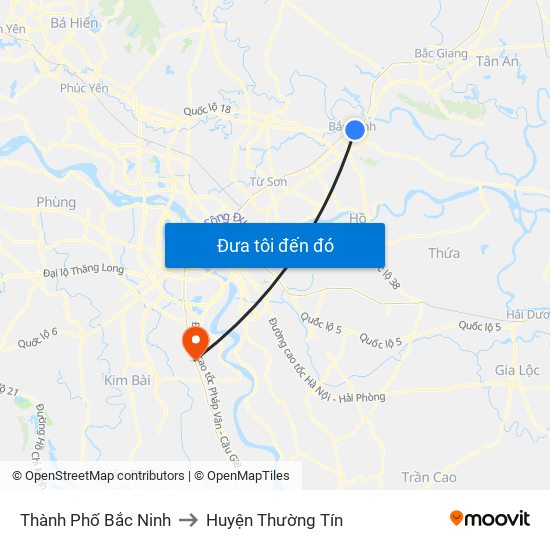 Thành Phố Bắc Ninh to Huyện Thường Tín map