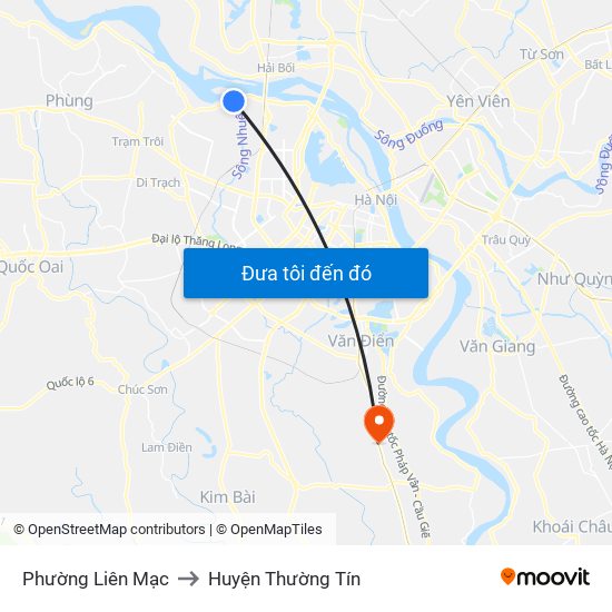 Phường Liên Mạc to Huyện Thường Tín map
