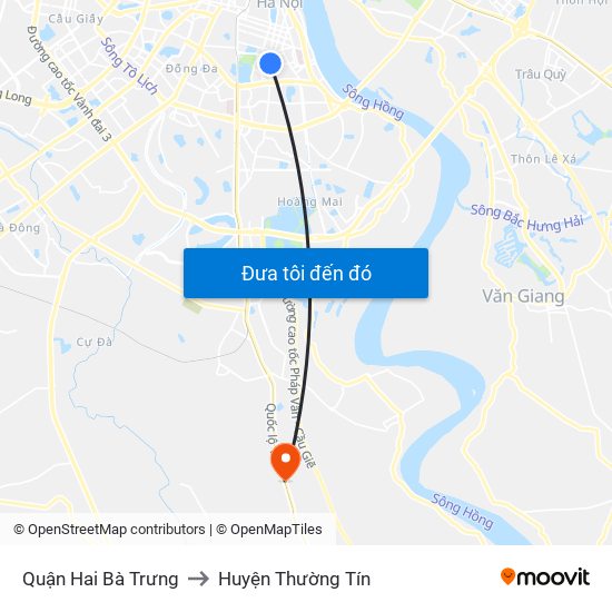 Quận Hai Bà Trưng to Huyện Thường Tín map