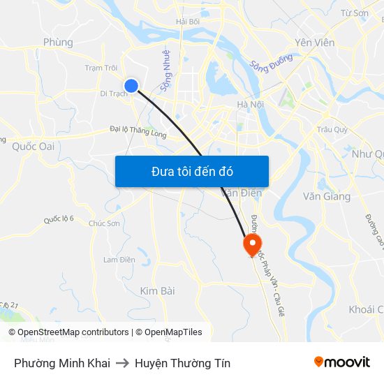 Phường Minh Khai to Huyện Thường Tín map