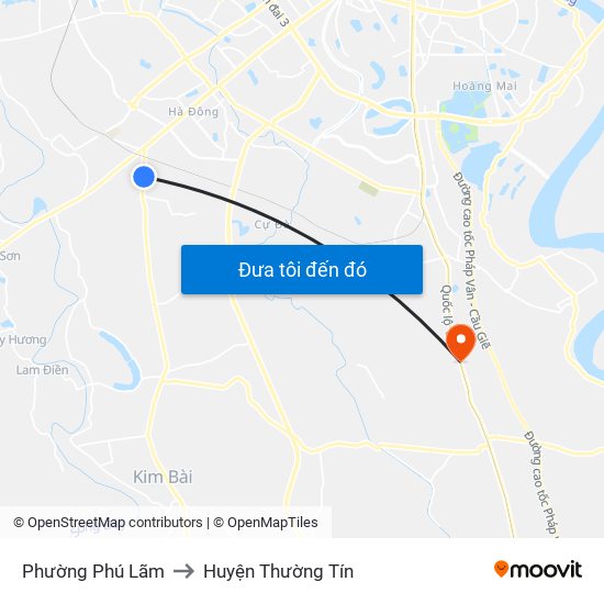 Phường Phú Lãm to Huyện Thường Tín map