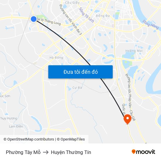 Phường Tây Mỗ to Huyện Thường Tín map