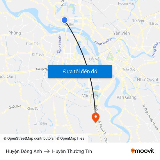 Huyện Đông Anh to Huyện Thường Tín map