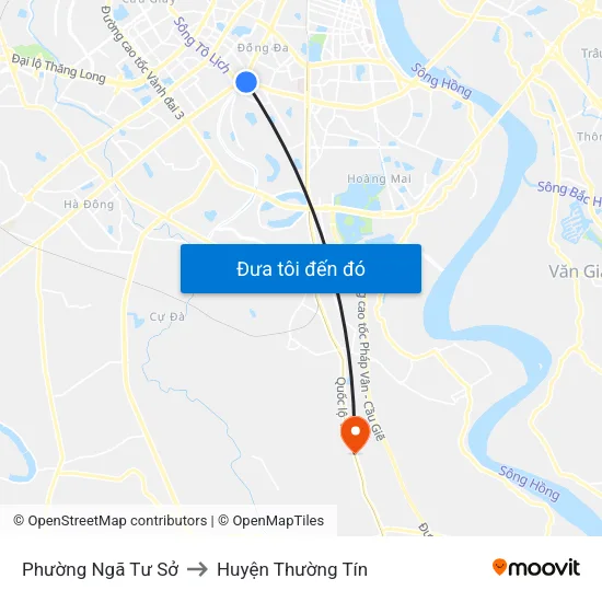 Phường Ngã Tư Sở to Huyện Thường Tín map