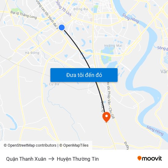 Quận Thanh Xuân to Huyện Thường Tín map