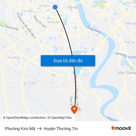 Phường Kim Mã to Huyện Thường Tín map